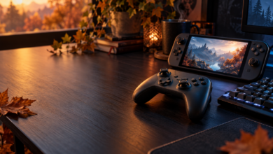 Spielcontroller, Handheld und PC-Tastatur als Symbol für Spiele-Neuerscheinungen im Oktober 2026 [Bildinhalt mit KI erstellt]